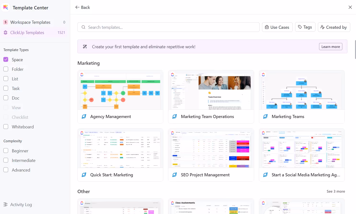 ClickUp's Template Center